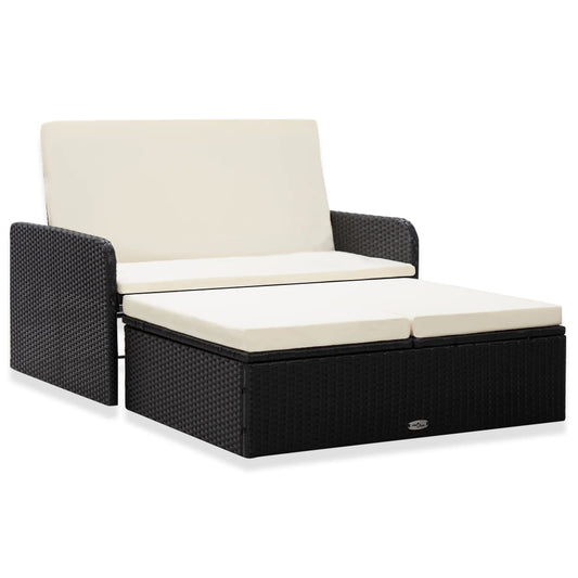 2-delige Loungeset met kussens poly rattan zwart