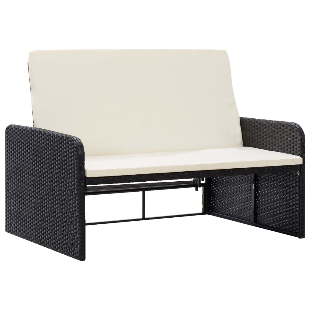 2-delige Loungeset met kussens poly rattan zwart