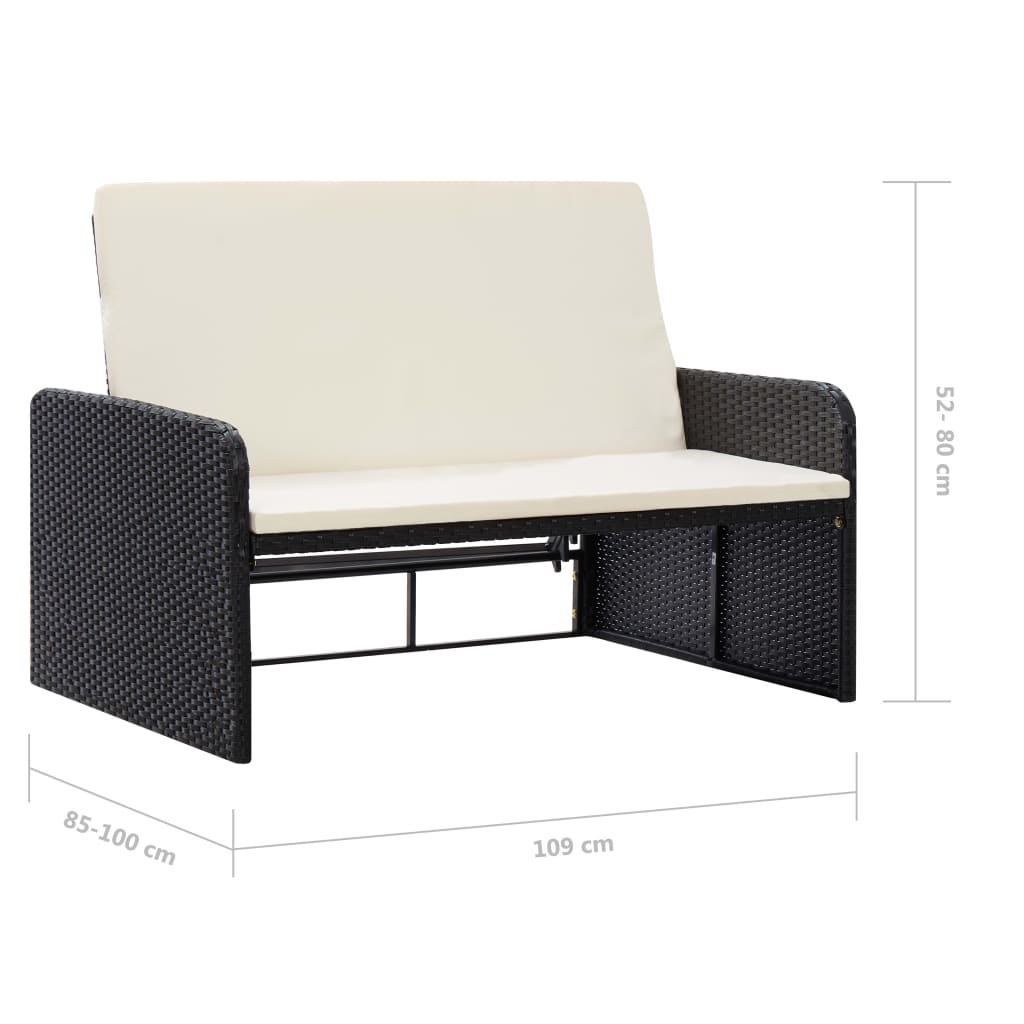 2-delige Loungeset met kussens poly rattan zwart