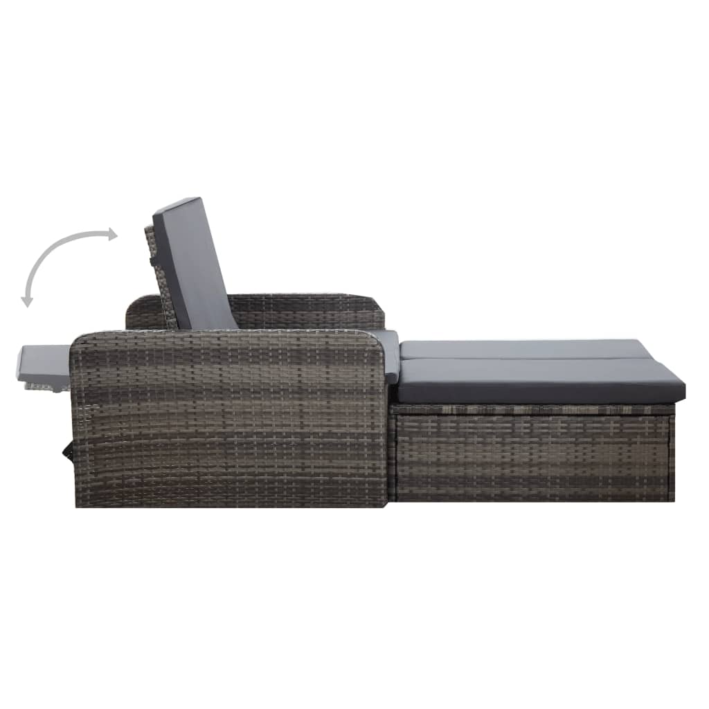 2-delige Loungeset met kussens poly rattan grijs