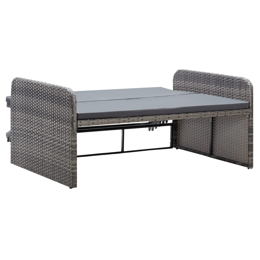 2-delige Loungeset met kussens poly rattan grijs