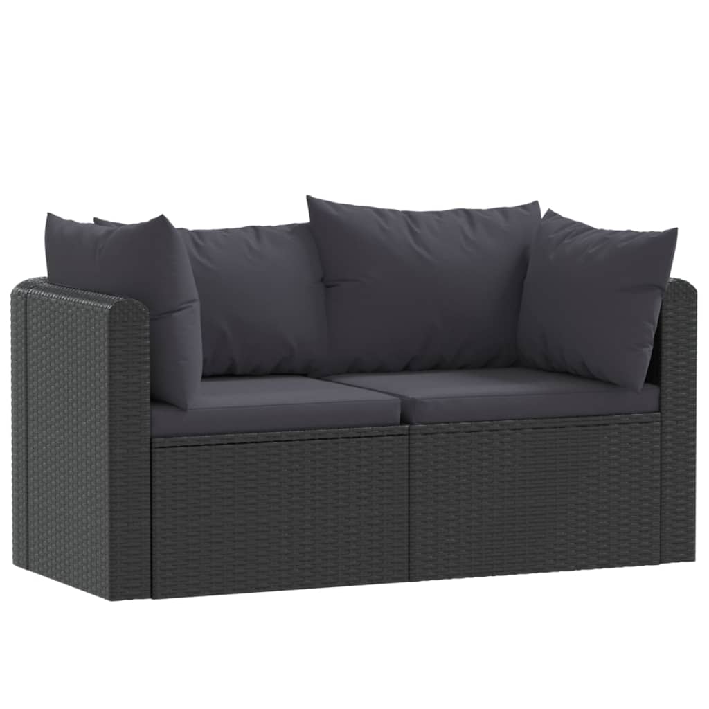 2-delige Loungeset met kussens poly rattan zwart