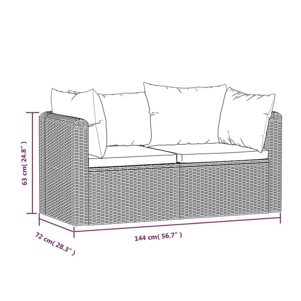 2-delige Loungeset met kussens poly rattan zwart