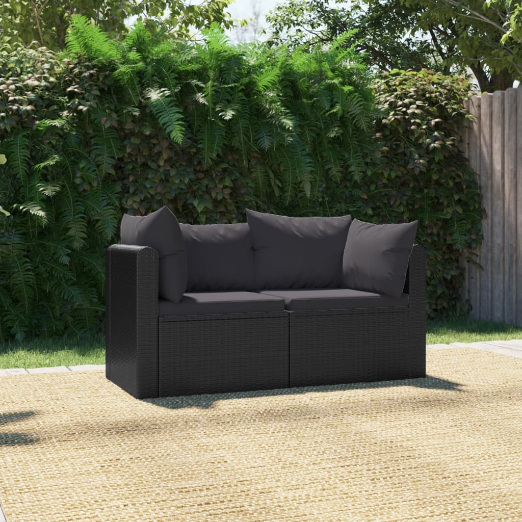 2-delige Loungeset met kussens poly rattan zwart