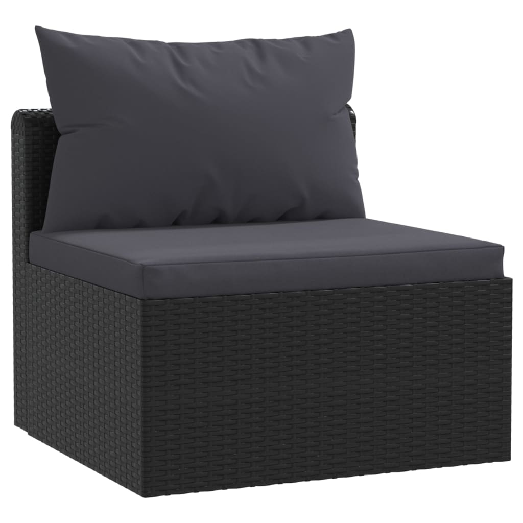 3-delige Loungeset met kussens poly rattan zwart