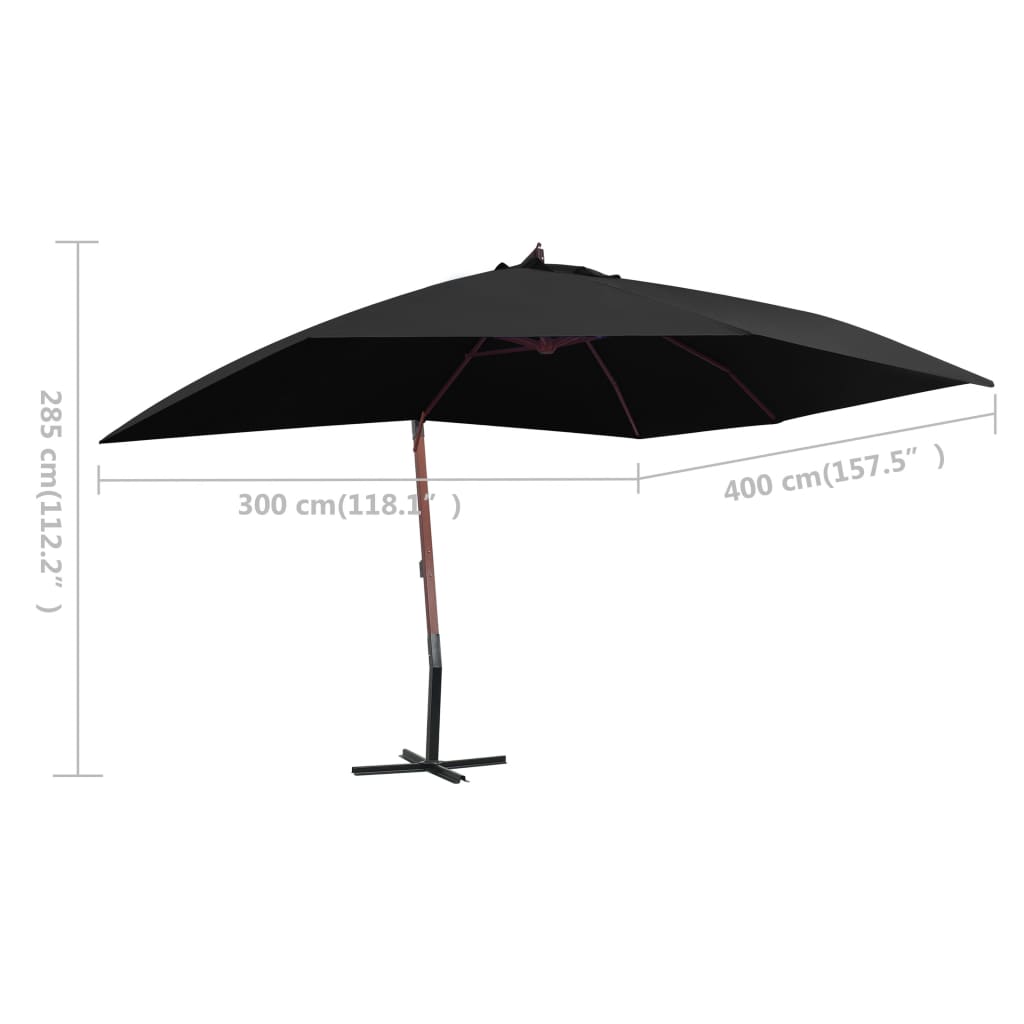 Zweefparasol met houten paal 400x300 cm zwart