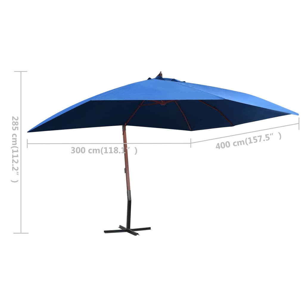 Zweefparasol met houten paal 400x300 cm blauw