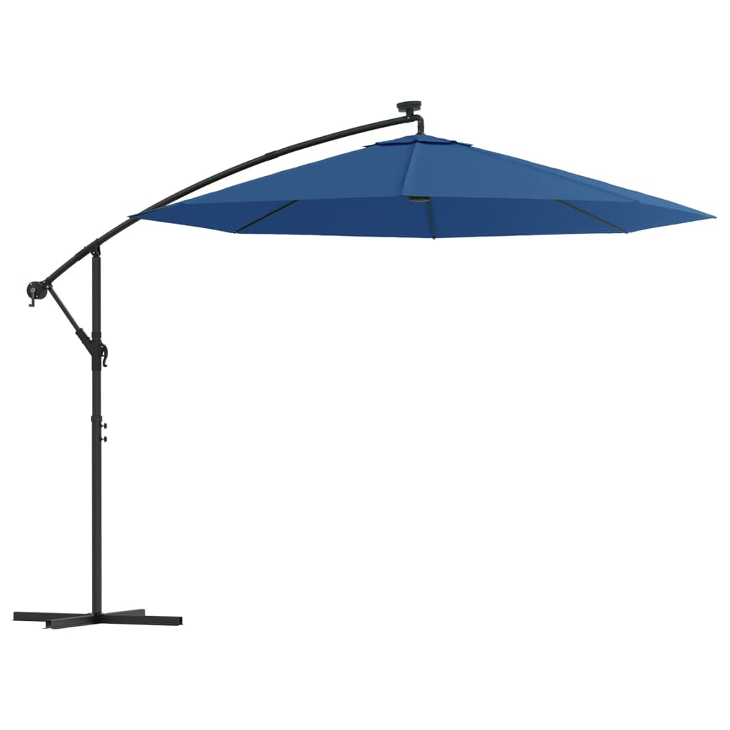 Zweefparasol met LED en stalen paal 300 cm azuurblauw