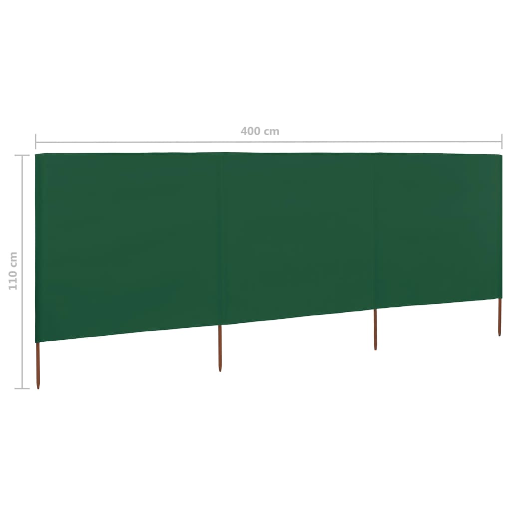 Windscherm 3-panelen 400x80 cm stof groen