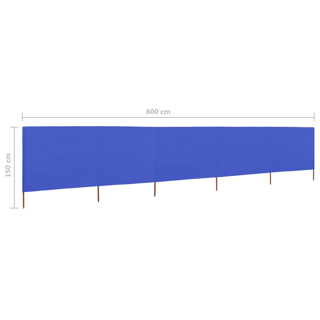 Windscherm 5-panelen 600x120 cm stof azuurblauw