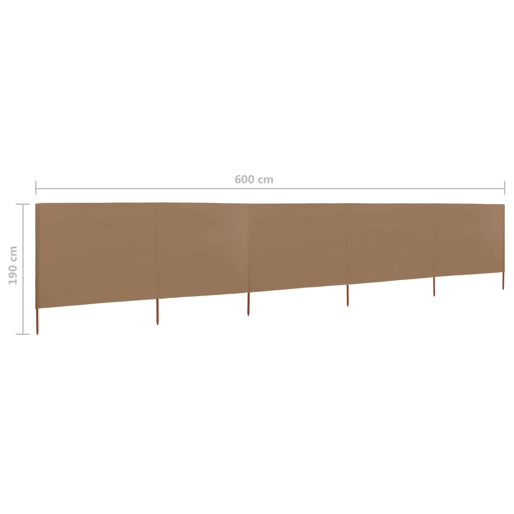 Windscherm 5-panelen 600x160 cm stof taupe