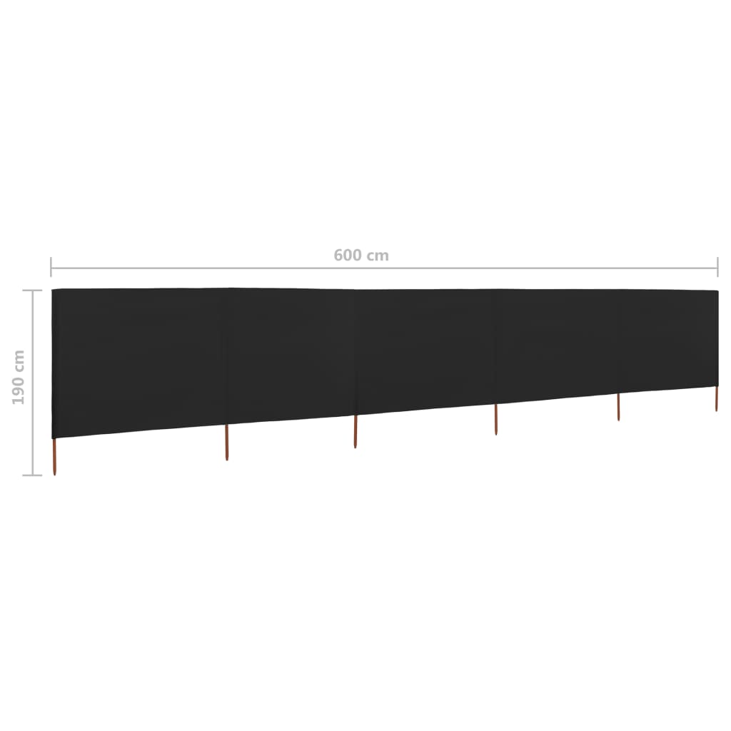 Windscherm 5-panelen 600x160 cm stof zwart