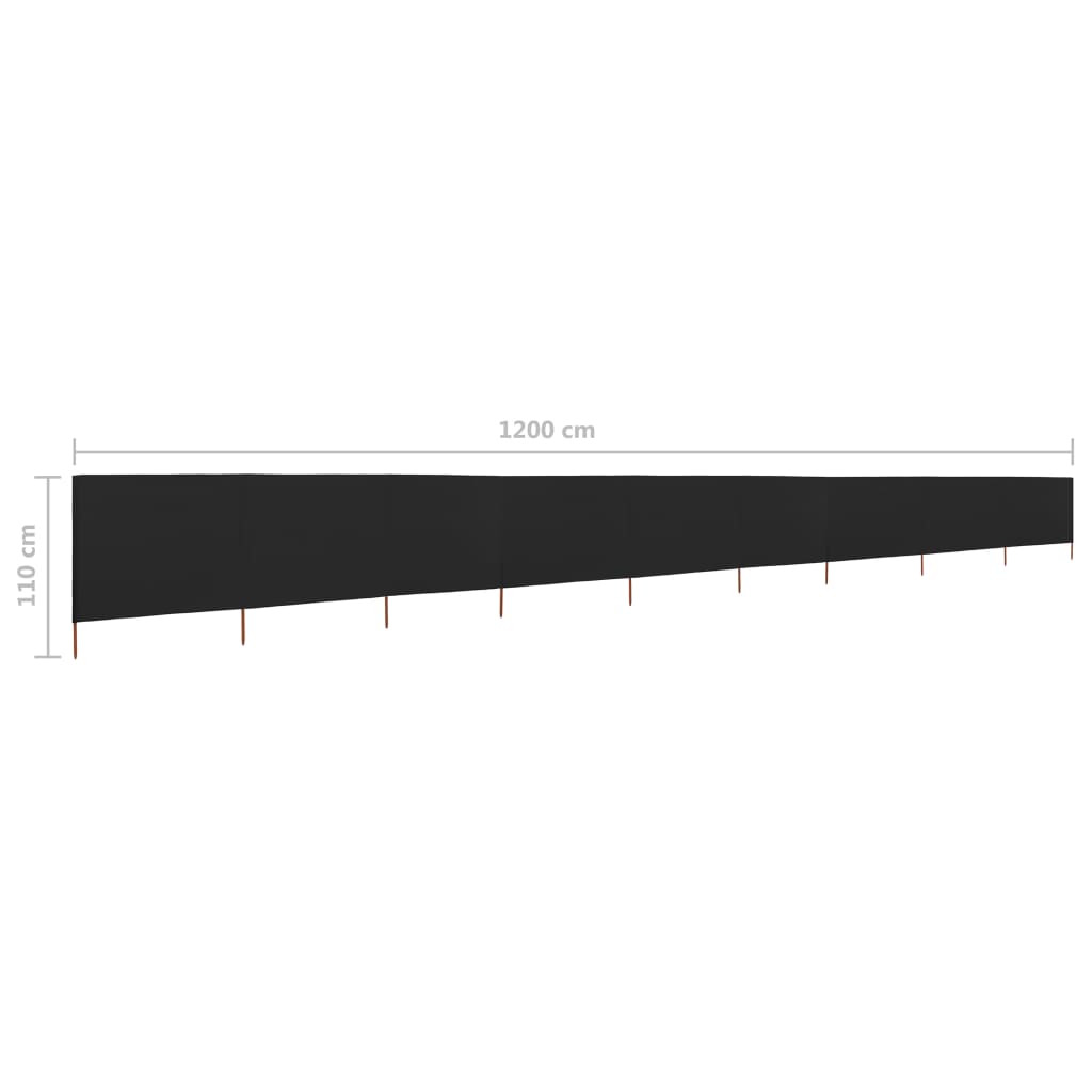 Windscherm 9-panelen 1200x80 cm stof zwart