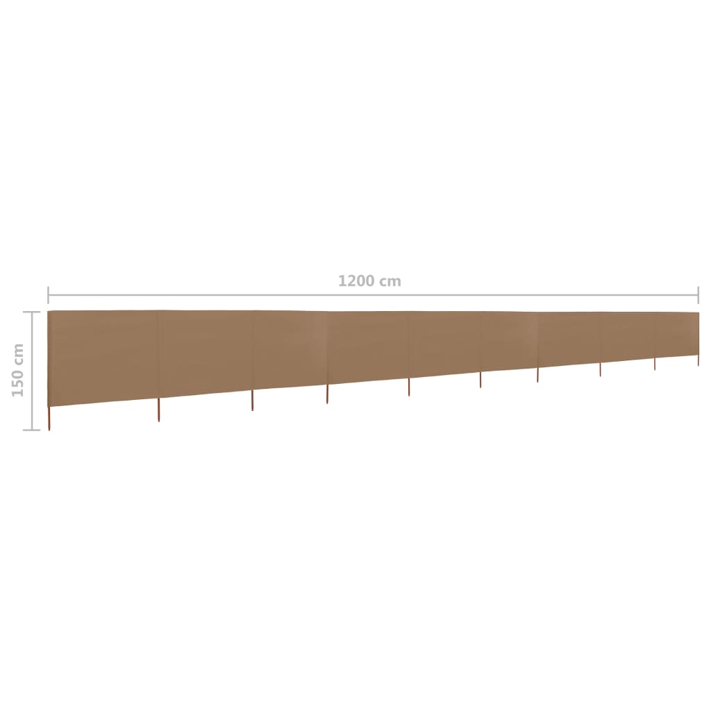 Windscherm 9-panelen 1200x120 cm stof taupe