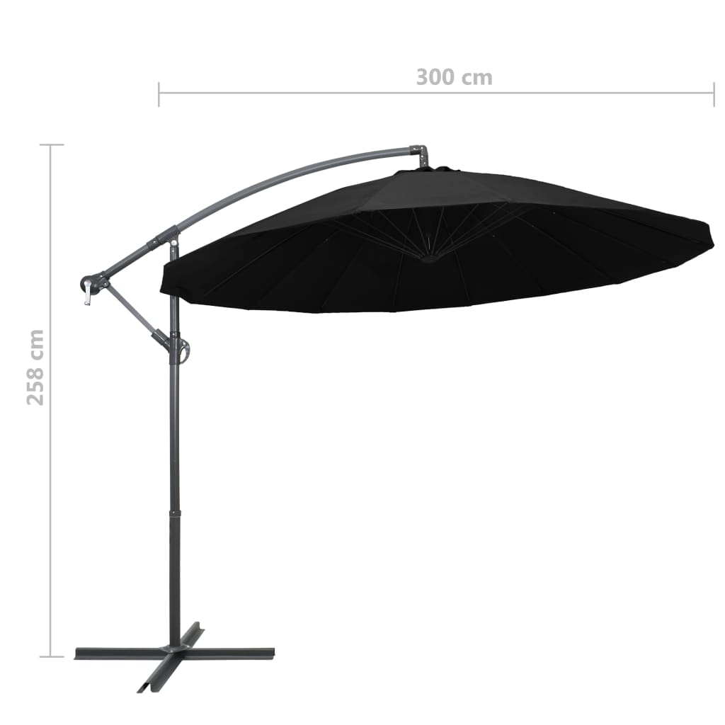 Zweefparasol met aluminium paal 3 m zwart