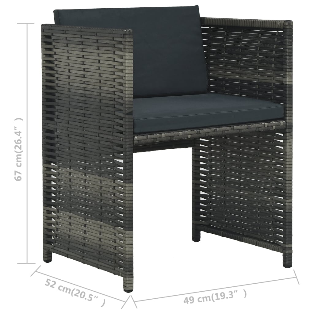 3-delige Bistroset met kussens poly rattan grijs