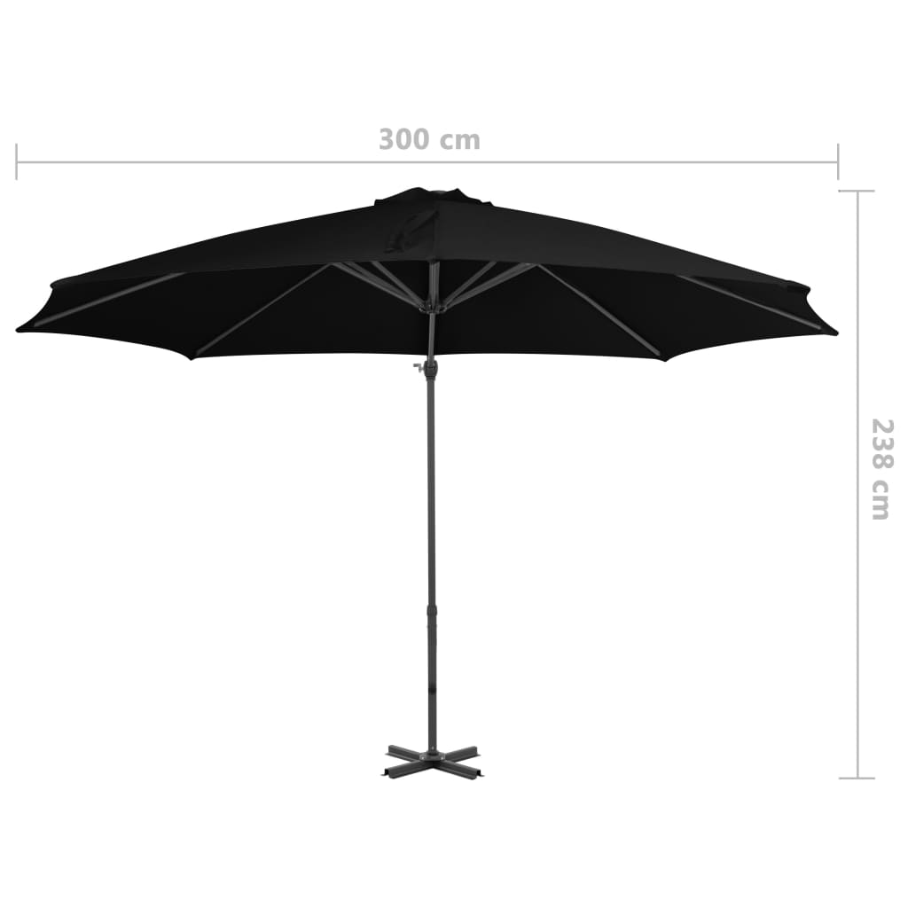 Zweefparasol met aluminium paal 300 cm zwart