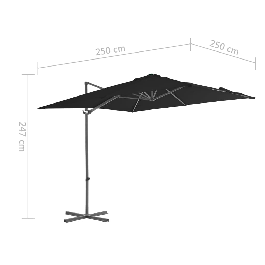 Zweefparasol met stalen paal 250x250 cm zwart