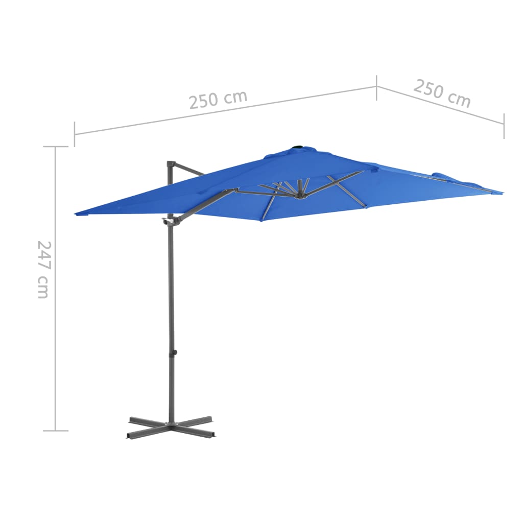 Zweefparasol met stalen paal 250x250 cm azuurblauw