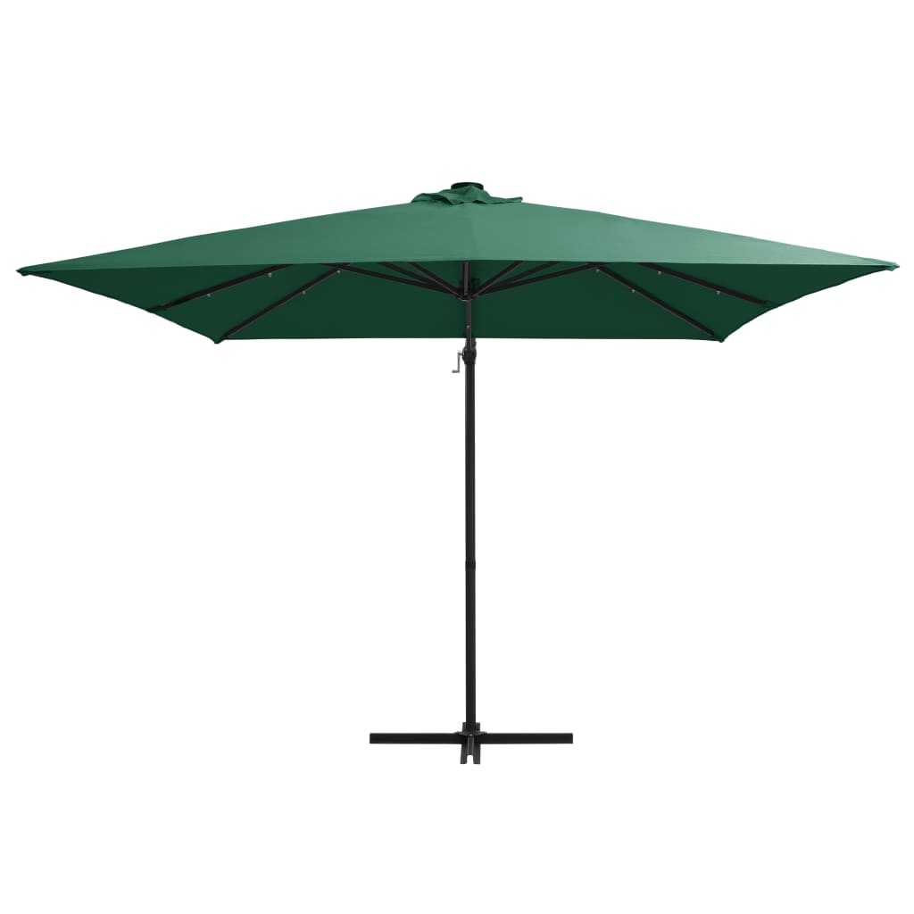 Zweefparasol met LED-verlichting stalen paal 250x250 cm groen