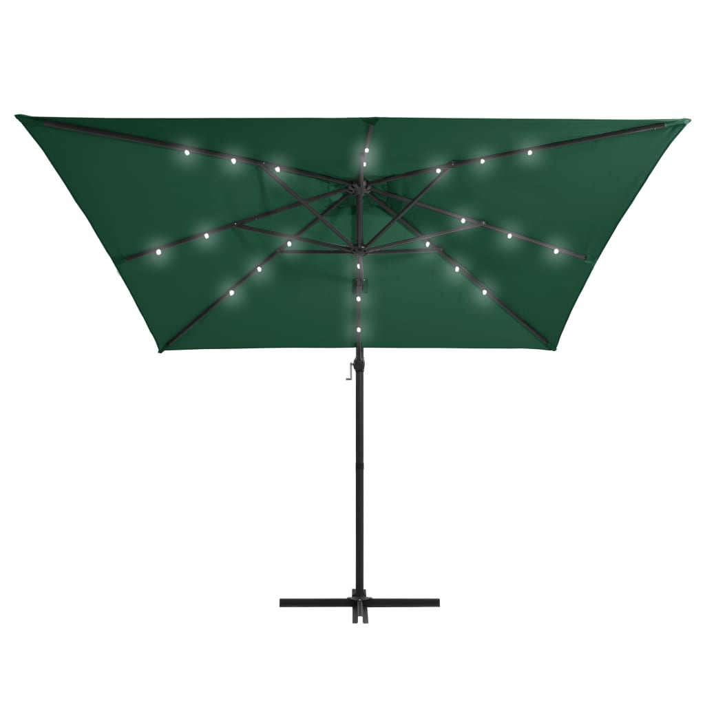 Zweefparasol met LED-verlichting stalen paal 250x250 cm groen