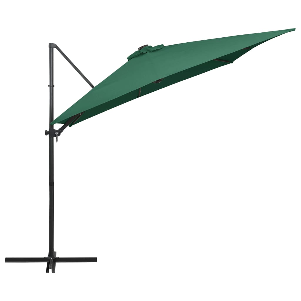 Zweefparasol met LED-verlichting stalen paal 250x250 cm groen