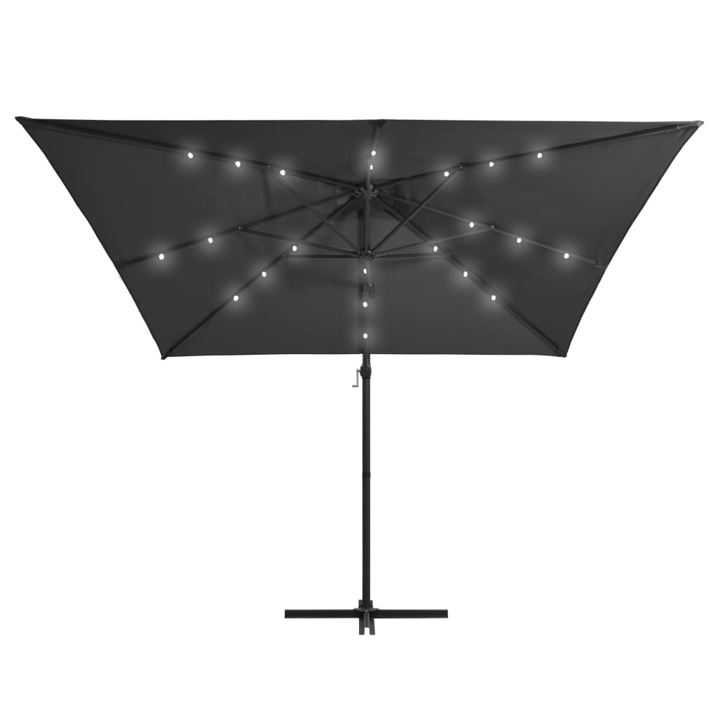 Zweefparasol met LED-verlichting en paal 250x250 cm antraciet