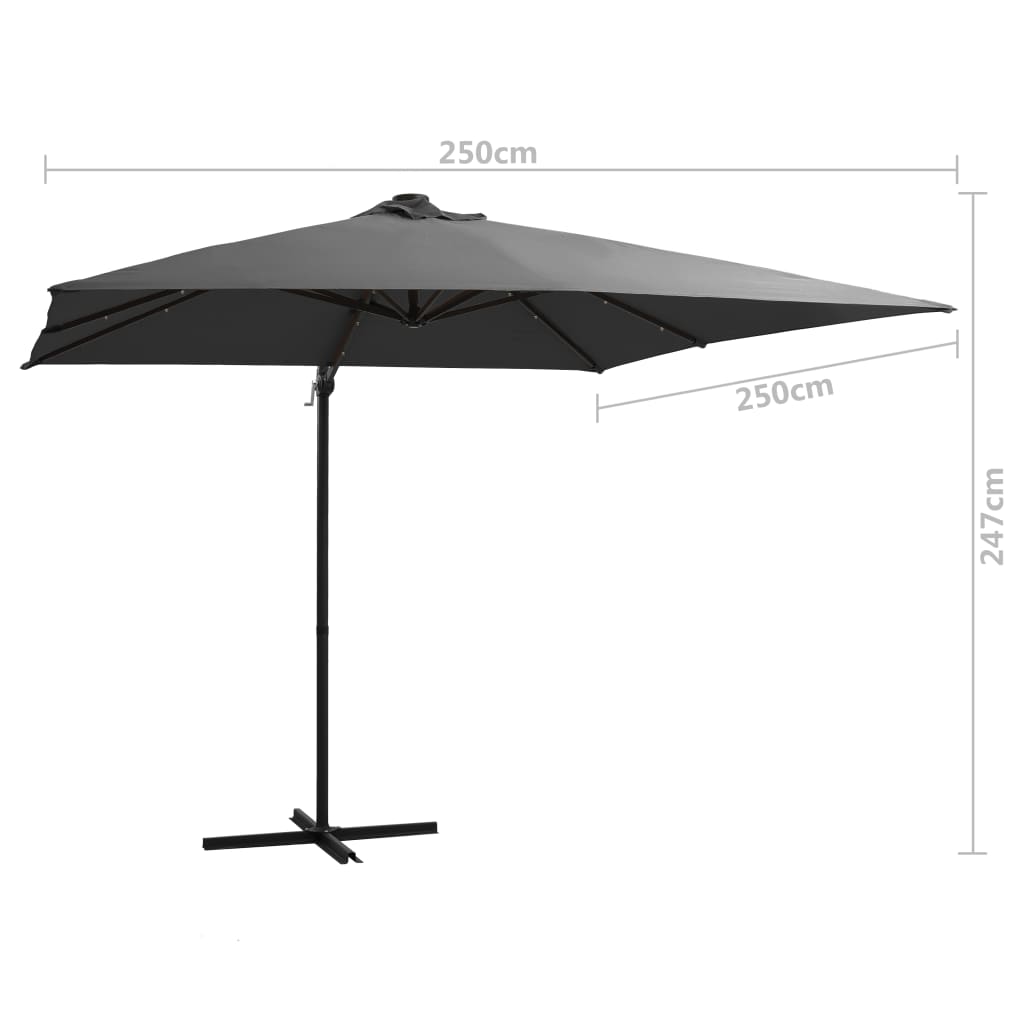 Zweefparasol met LED-verlichting en paal 250x250 cm antraciet