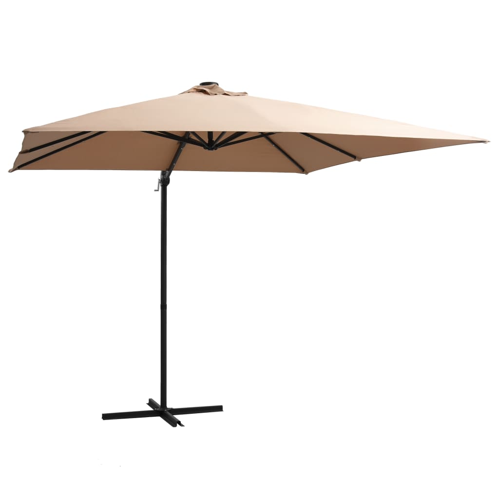 Zweefparasol met LED-verlichting stalen paal 250x250 cm taupe