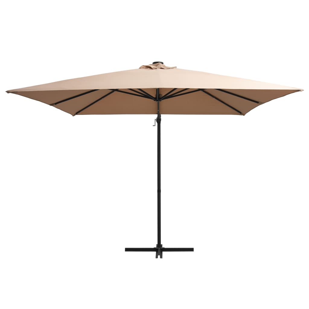 Zweefparasol met LED-verlichting stalen paal 250x250 cm taupe