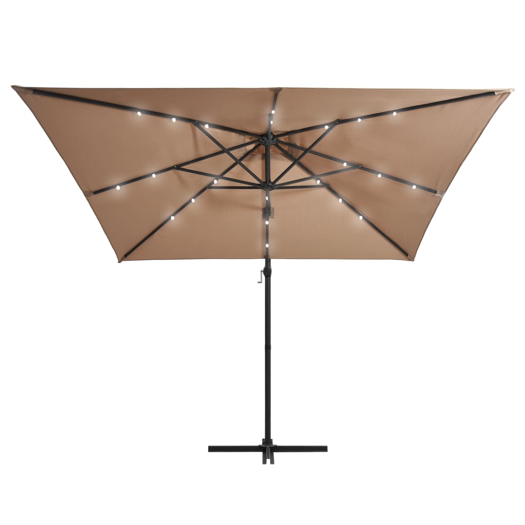 Zweefparasol met LED-verlichting stalen paal 250x250 cm taupe