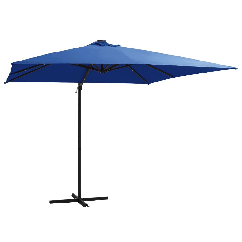 Zweefparasol met LED-verlichting en paal 250x250 cm azuurblauw