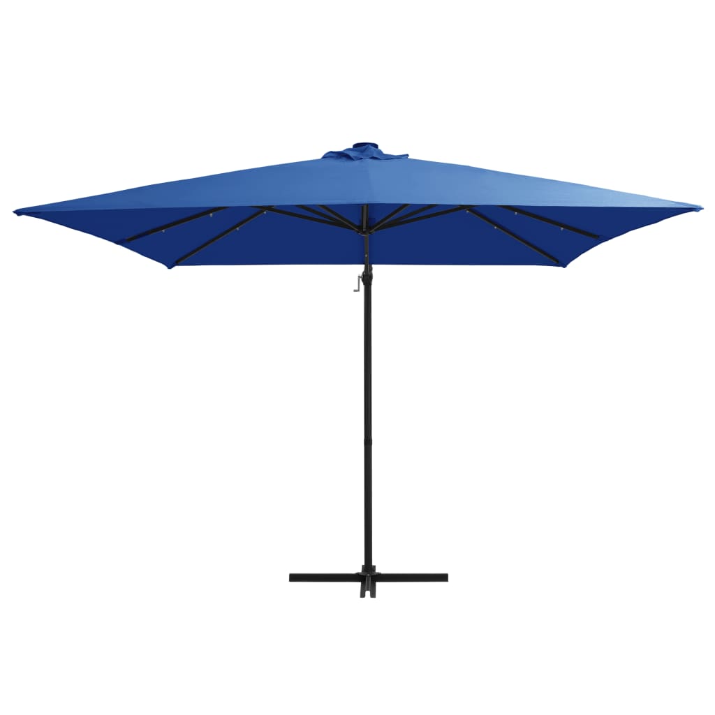 Zweefparasol met LED-verlichting en paal 250x250 cm azuurblauw