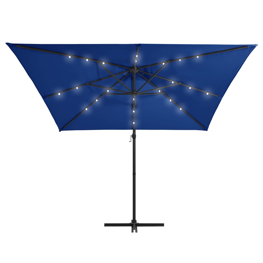 Zweefparasol met LED-verlichting en paal 250x250 cm azuurblauw