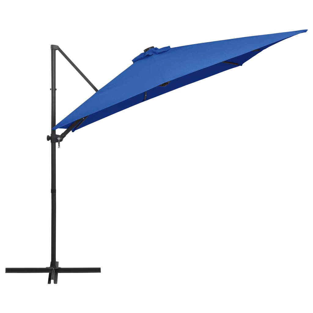 Zweefparasol met LED-verlichting en paal 250x250 cm azuurblauw