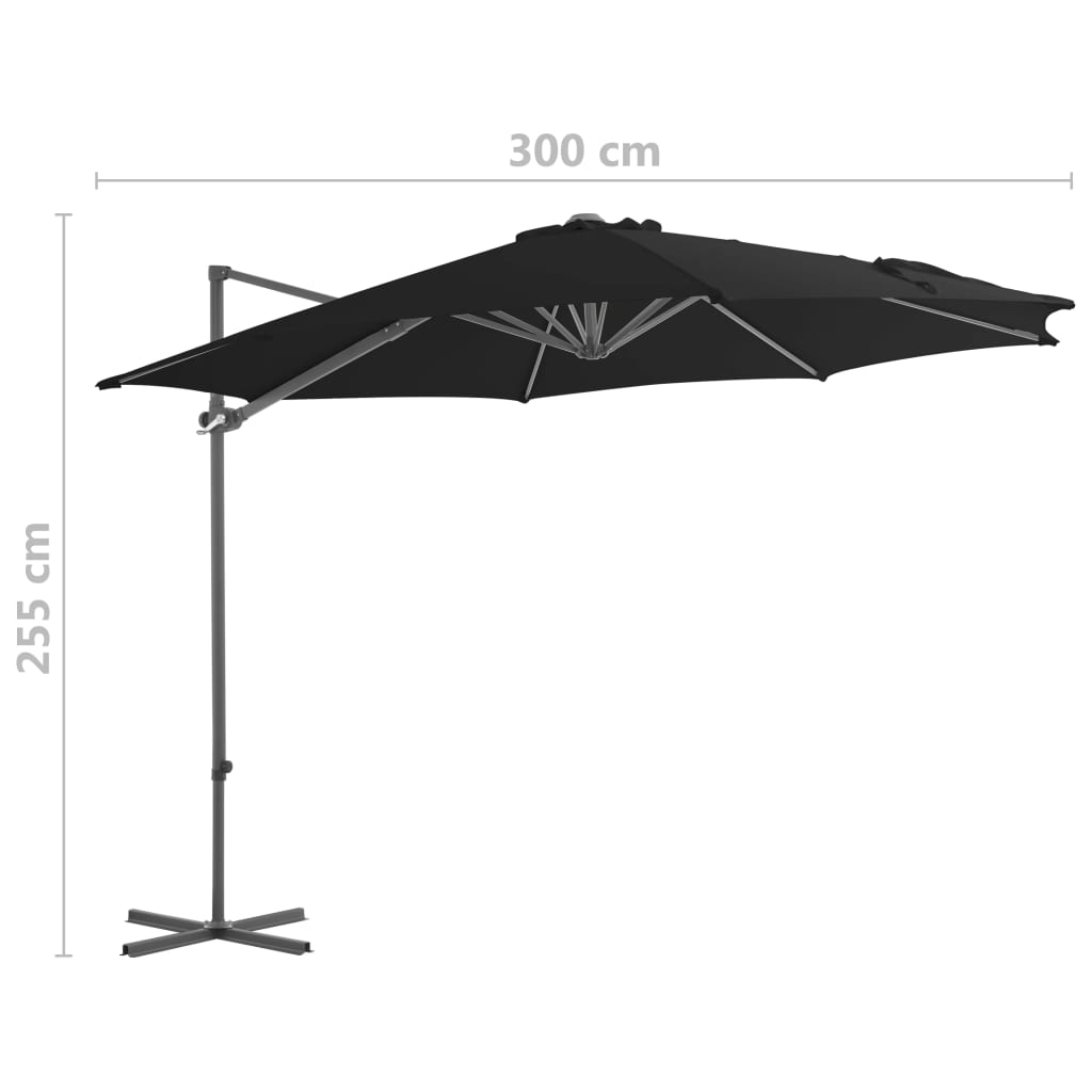 Zweefparasol met stalen paal 300 cm zwart