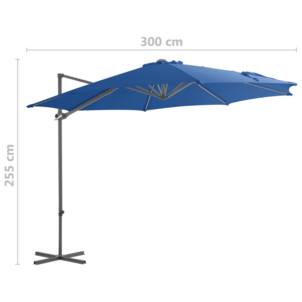 Zweefparasol met stalen paal 300 cm azuurblauw