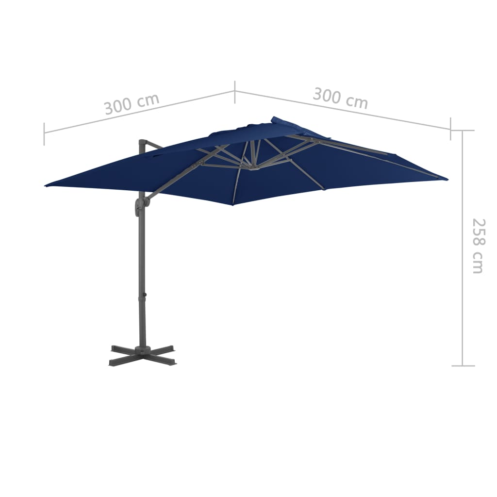 Zweefparasol met aluminium paal 3x3 m azuurblauw