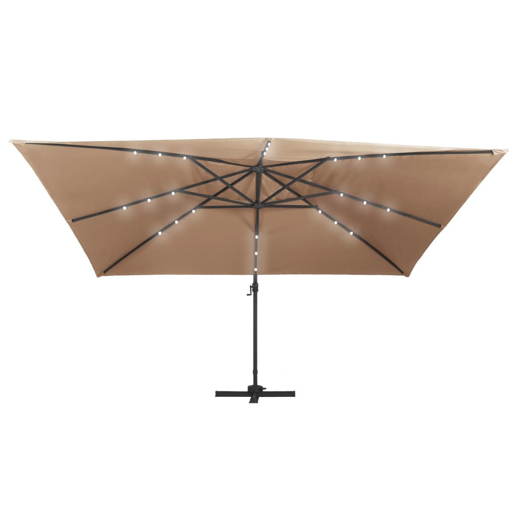 Zweefparasol met LED en aluminium paal 400x300 cm taupe