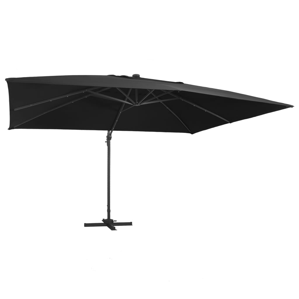 Zweefparasol met LED-verlichting en paal 400x300 cm zwart