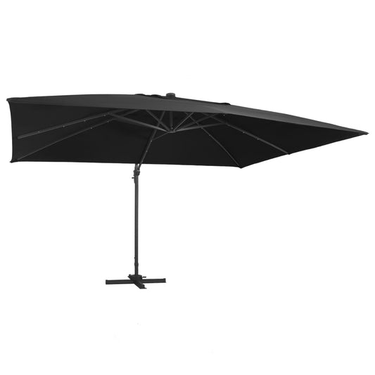 Zweefparasol met LED-verlichting en paal 400x300 cm zwart