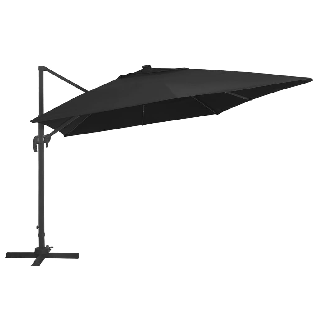 Zweefparasol met LED-verlichting en paal 400x300 cm zwart