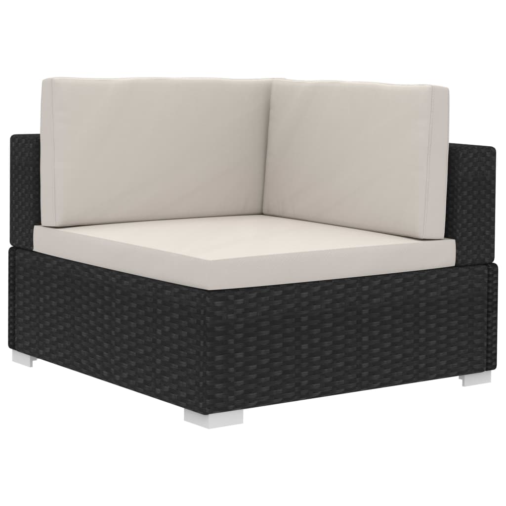 3-delige Loungeset met kussens poly rattan zwart