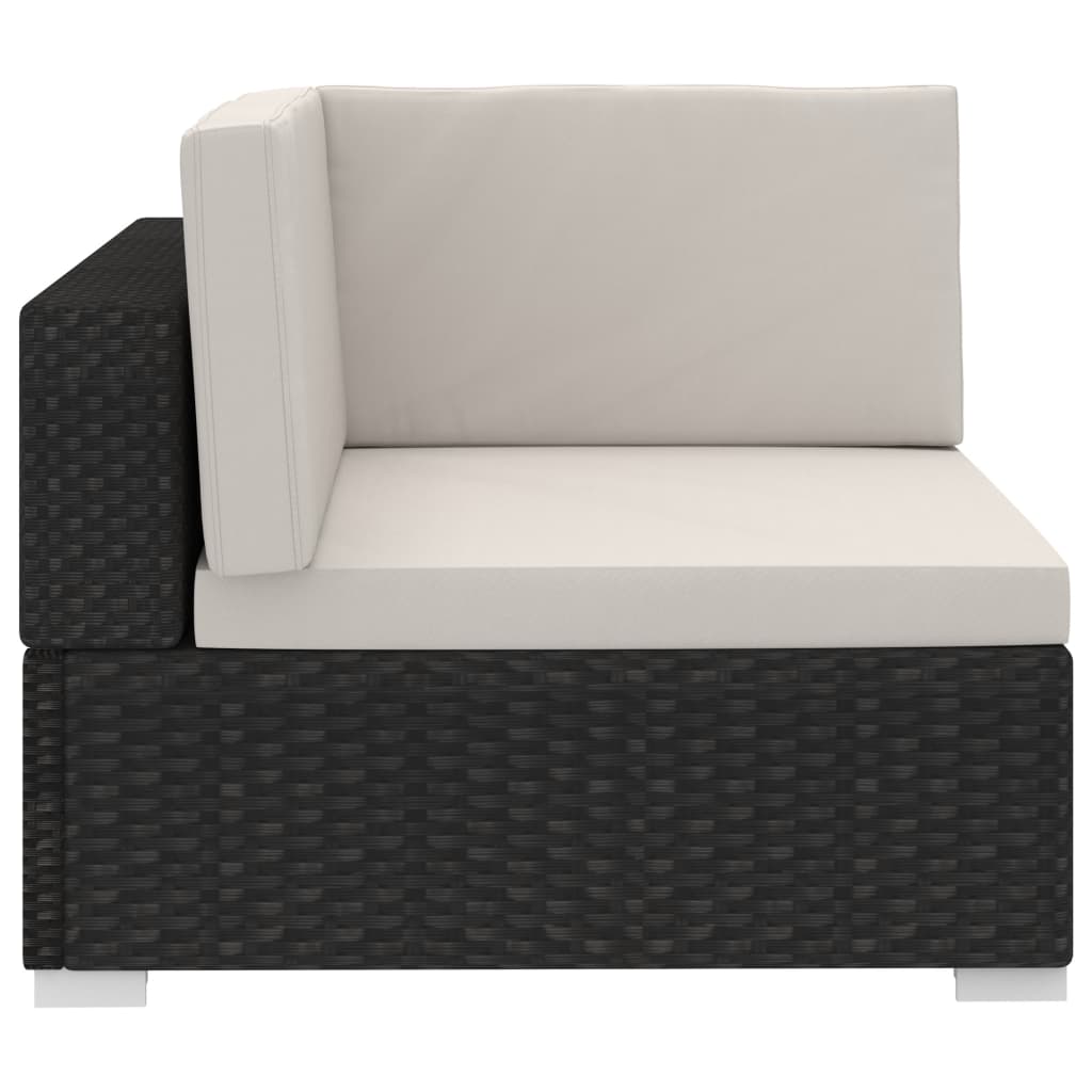 3-delige Loungeset met kussens poly rattan zwart