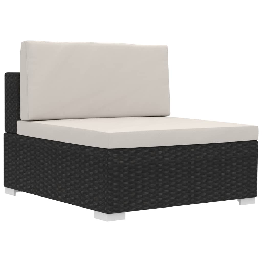 3-delige Loungeset met kussens poly rattan zwart