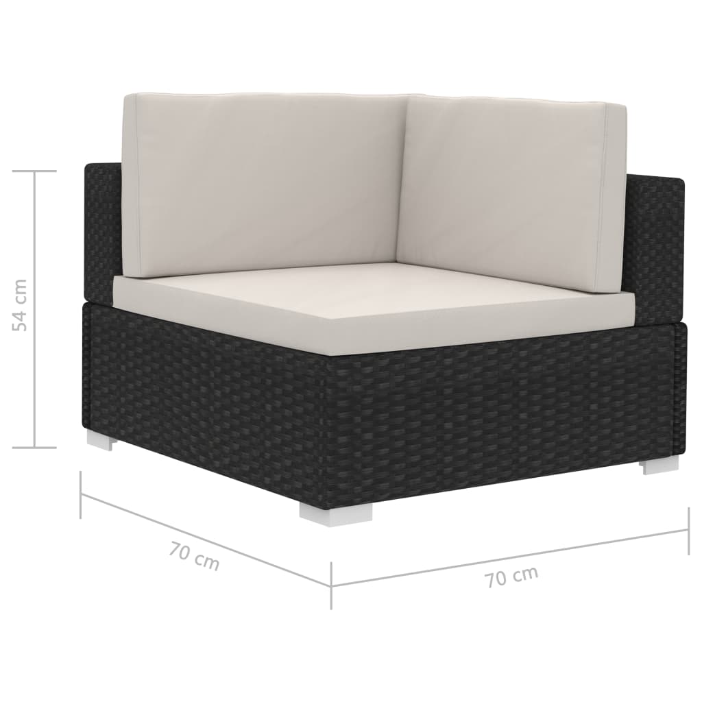 3-delige Loungeset met kussens poly rattan zwart