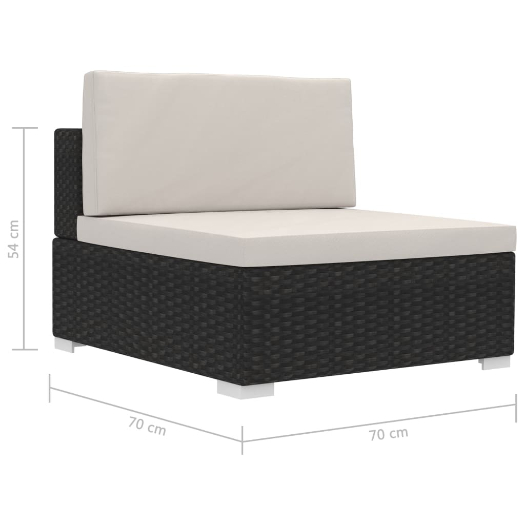 3-delige Loungeset met kussens poly rattan zwart