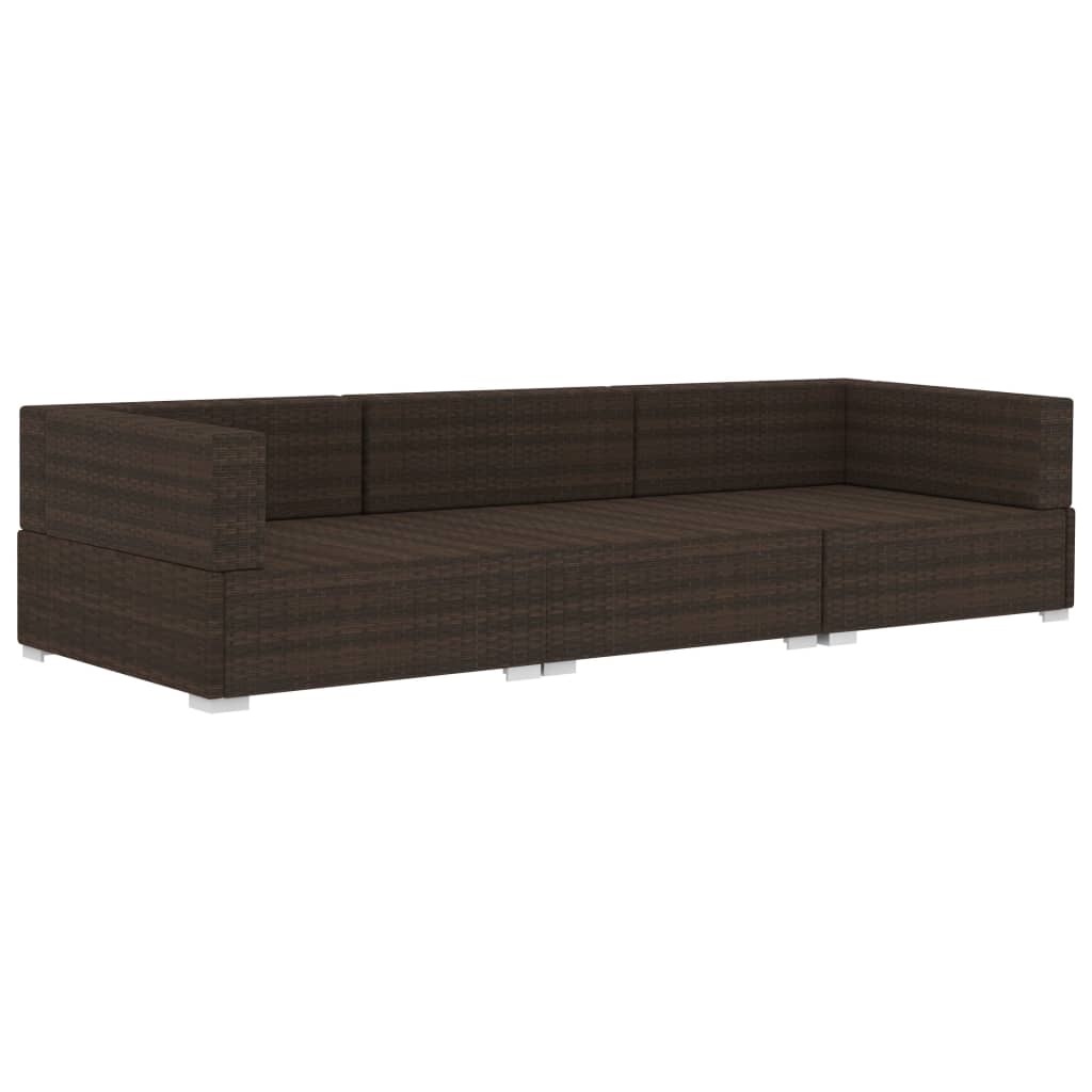 3-delige Loungeset met kussens poly rattan bruin