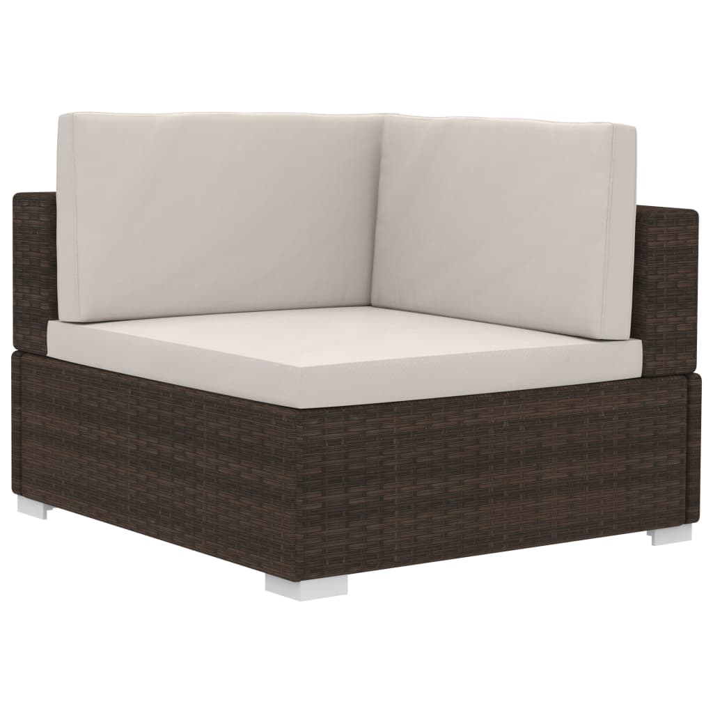 3-delige Loungeset met kussens poly rattan bruin