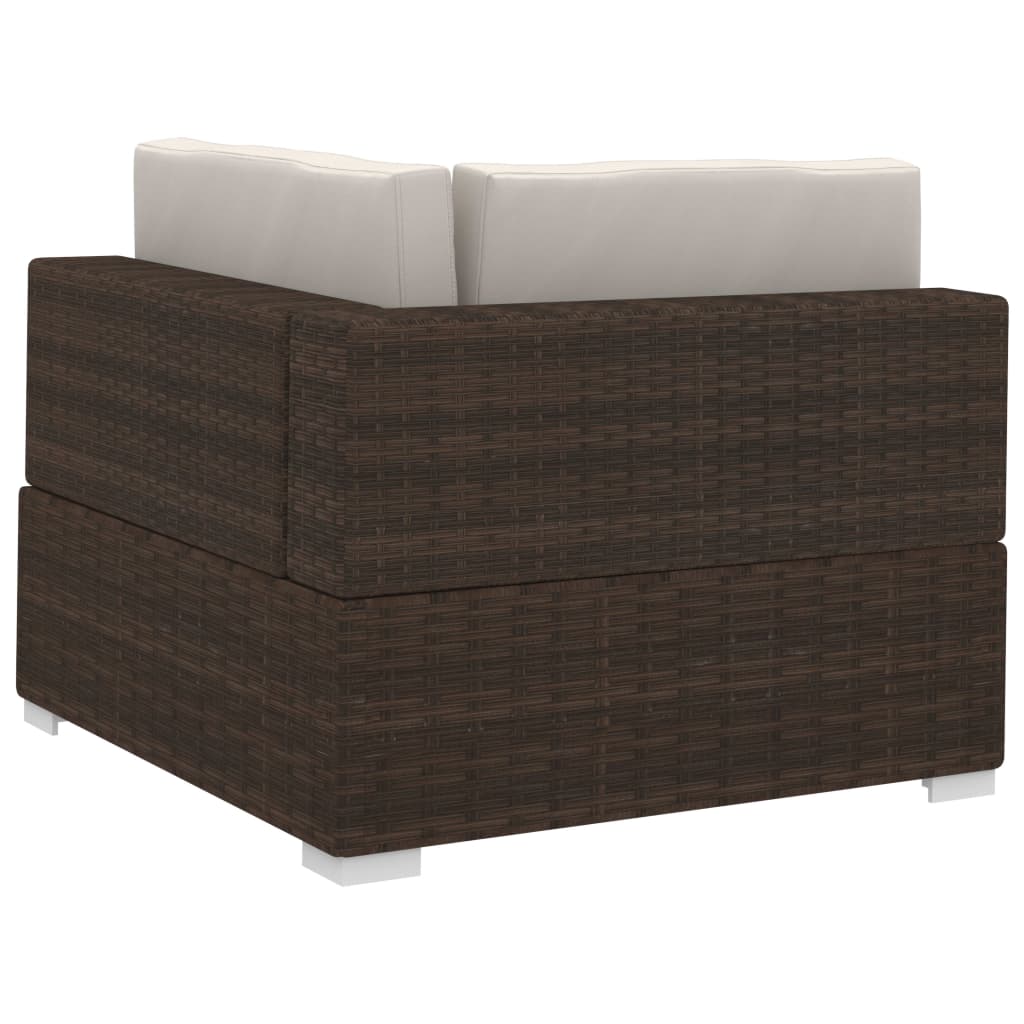 3-delige Loungeset met kussens poly rattan bruin